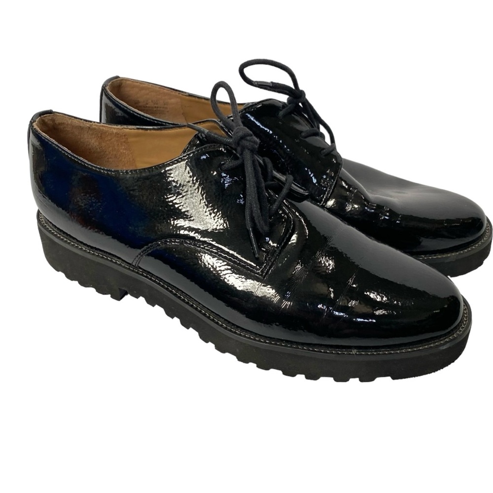 Franco Sarto Conroe Black Patent Oxfords Lace Up Shoes size 8